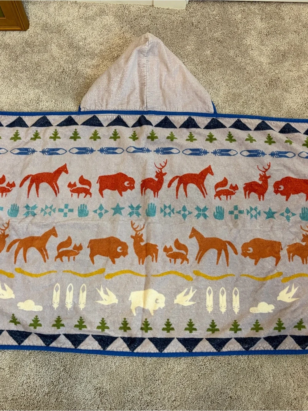 Pendleton Kids Hooded Towel with Orange, Blue & Green Nature Motifs